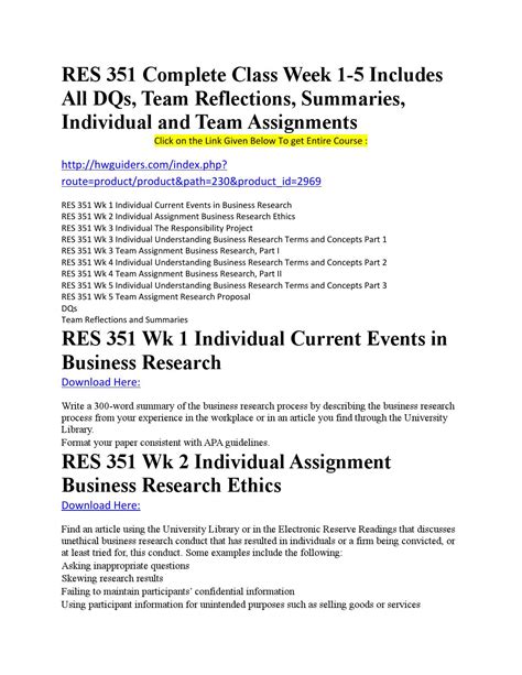 Res 351 Complete Class Week 1 5 Includes All Dqs Team Reflections