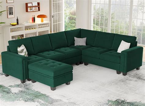 Amazon.com: Belffin Velvet Modular Sectional Sofa with Storage Ottoman