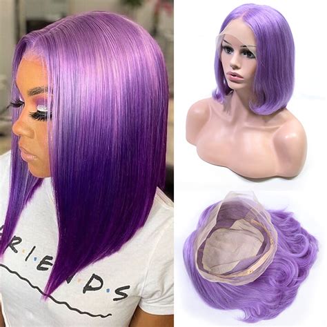Full Lace Purple Bob Wig 100 Virgin Human Hair For Black Woman Bob Wigs