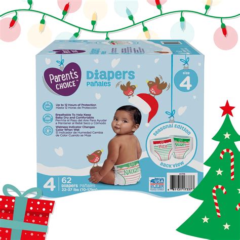 Parents Choice Limited Edition Holiday Baby Diapers Size 4 62 Count
