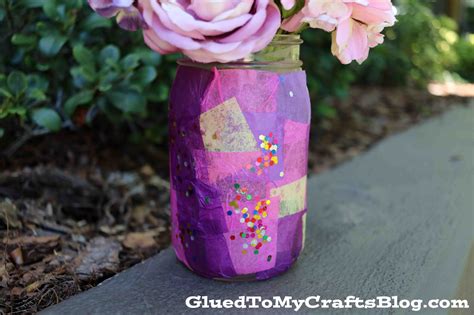 Tissue Paper Mosaic Mason Jar Vase