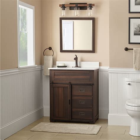 Shop scott living drifted oak undermount single sink bathroom vanity with engineered stone top (common: Bathroom: Appealing Vanity Lowes For Simple Bathroom ...