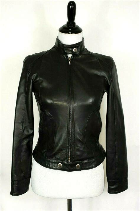 Vera Pelle Soft Black Leather Jacket Made In Italy Womens Sz Xs