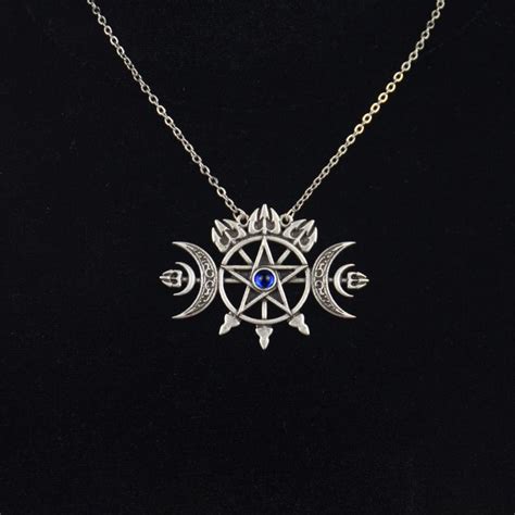 Pendant Necklaces Triple Crescent Moon With Pentagram Necklace Sigil Of