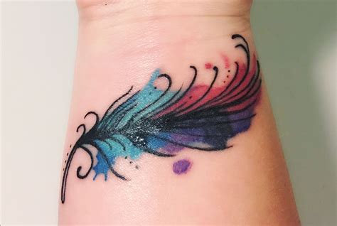 Whimsical Watercolor Feather Tattoo On My Wrist By Lenny The Salty