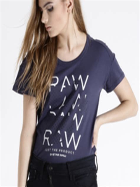 Buy G Star Raw Women Navy Printed Round Neck Slim Fit Longline T Shirt