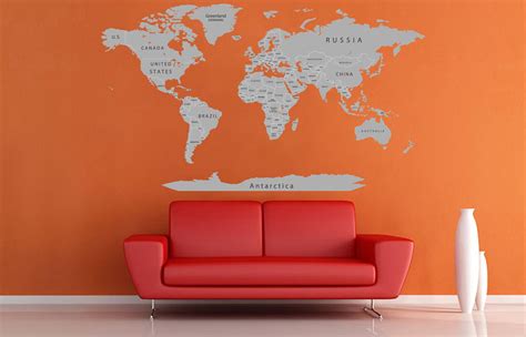 Grey World Map Wall Decal Vinyl Sticker Home Office Wall Decor Etsy
