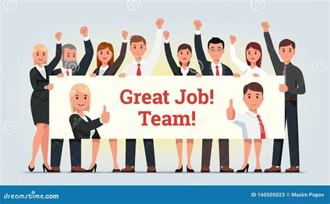 Business Managers Team Holding Banner Great Job Stock Vector