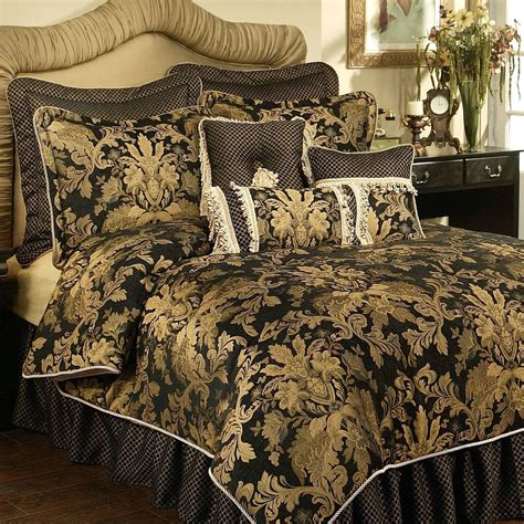 Comforter sets add a great sense of style and comfort to your bedroom. Lismore Black and Gold Damask Comforter Bedding from ...