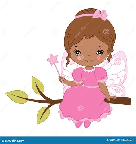 Vector Cute Little African American Fairy With Magic Wand Stock Vector