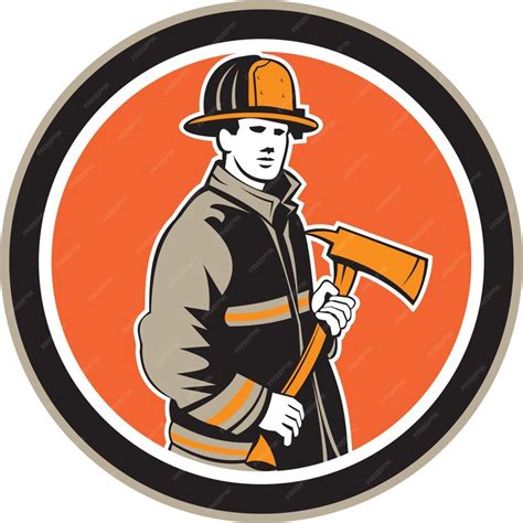 Premium Vector Fireman Firefighter Holding Fire Axe Circle