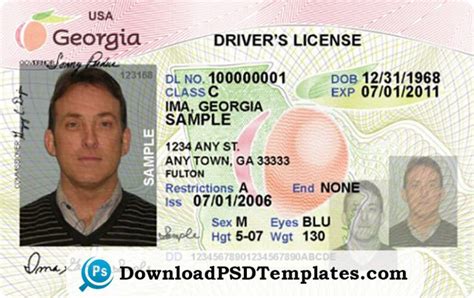 Georgia Drivers License Editable Psd Template Download Id Card