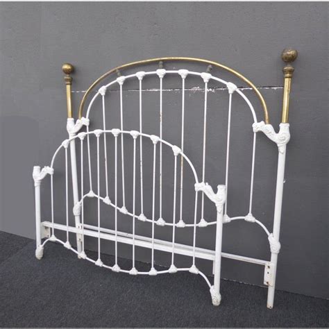 1930s Vintage French Country Shabby Chic White Cast Iron Full Bed Frame
