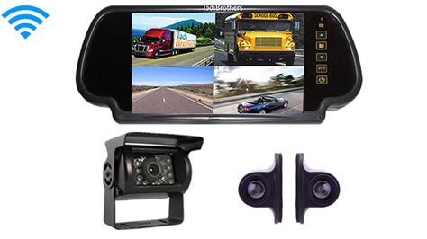 Wireless Rear View System With 3 Backup Cameras And Clip On Mirror