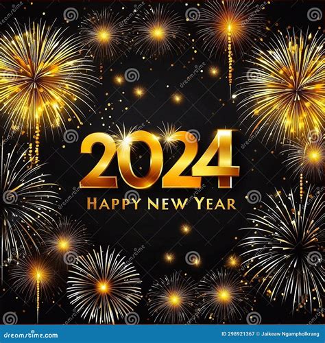 Happy New Year 2024 With Various Colors Of Fireworks Stock Image