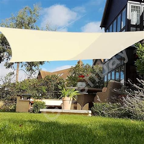 Portable Ivory Sun Shade Sail Kit With Poles And Ropes 3m Triangle Garden