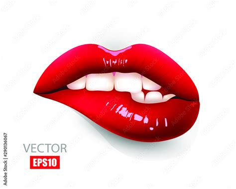 Sexy Red Lips Isolated On White Background Bite Lip 3d Design Vector
