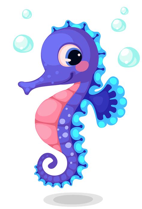 Cute Blue Seahorse Cartoon 1265646 Vector Art At Vecteezy