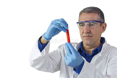 Lab Technician With Blood Sample In A Test Tube Over White Background