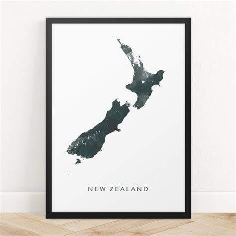 New Zealand Map Watercolor Map Art New Zealand Map Poster Etsy