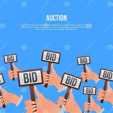 Auction Poster With Hands Holding Bid Signs Stock Vector Illustration