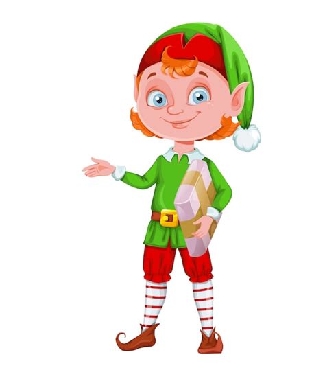 Premium Vector Cute Christmas Elf Cartoon Character Holding Package