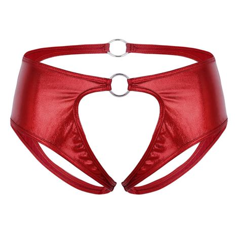 Us Women Faux Leather Crotchless G String Bikini Panty Open Butt Brief