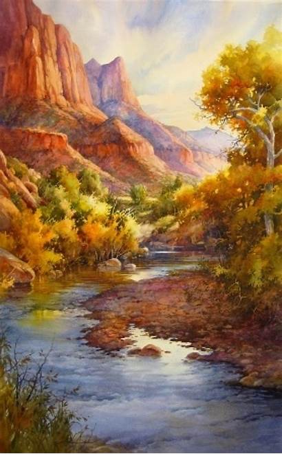 Watercolor Painting Zion Paintings River Virgin National
