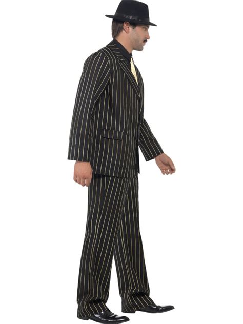 Mens 1920s Gold Pinstripe Mafia 20s Gangster Boss Suit Adult Fancy
