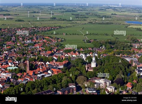 Aerial View Of The Town Jever With Castle And Parish Church North Sea