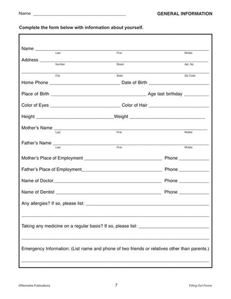Remedia Publications Life Skills Activity Book Filling Out Forms
