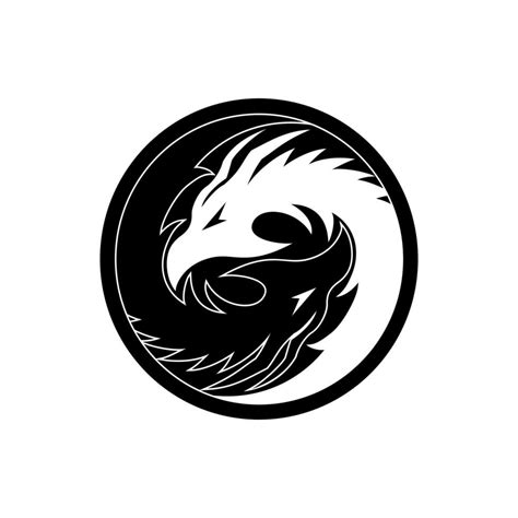 Dragon Yin Yang Symbol Black And White Vintage Template For Labels Emblems Badges Or Logo