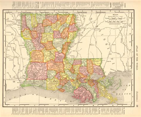 Louisiana State Map Showing Parishes Rand Mcnally 1906 Old Antique Chart