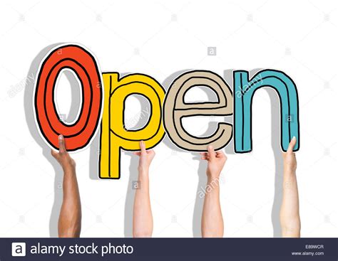 Multiethnic Group Of Hands Holding Word Open Stock Photo Alamy