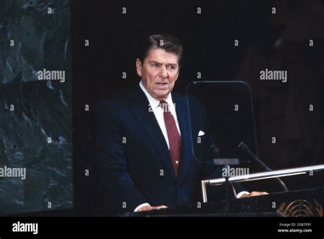 Us President Ronald Reagan During Speech To United Nations General