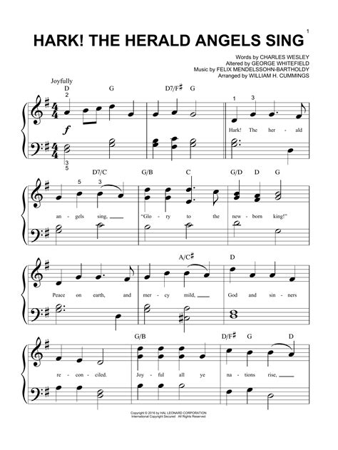 Hark The Herald Angels Sing Sheet Music Felix Mendelssohn Bartholdy Big Note Piano