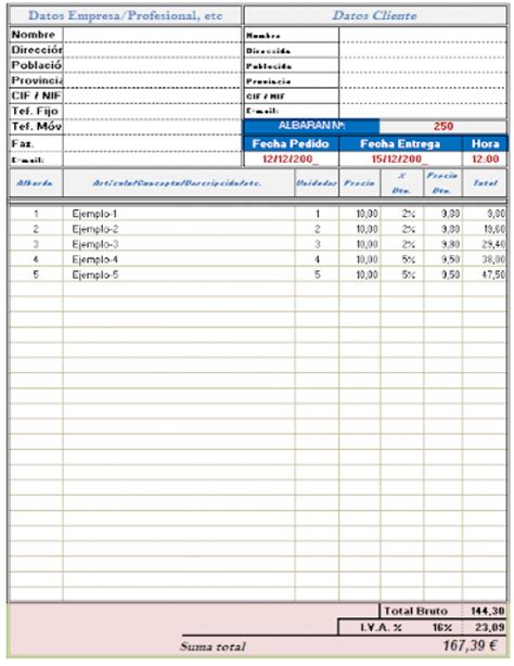 Descargar Plantilla Albarán 2022 Plantillas Online Excel