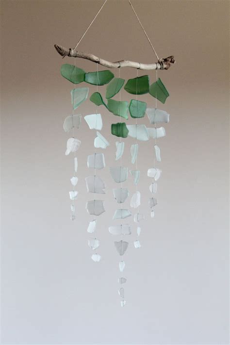 Sea Glass And Driftwood Mobile Ombre Etsy Driftwood Mobile Diy Mobile Wind Chimes