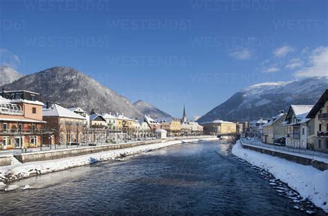 Austria Bad Ischl Spa Town Traun River In Winter Stock Photo