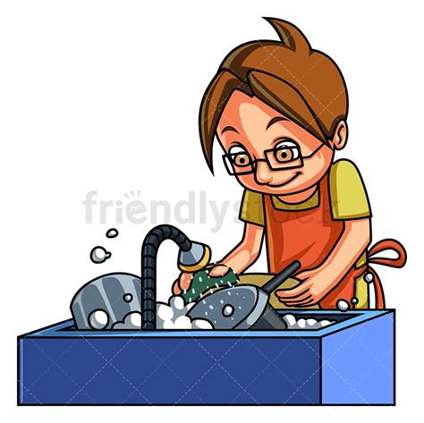 Little Boy Washing Dishes Cartoon Clipart Vector Friendlystock