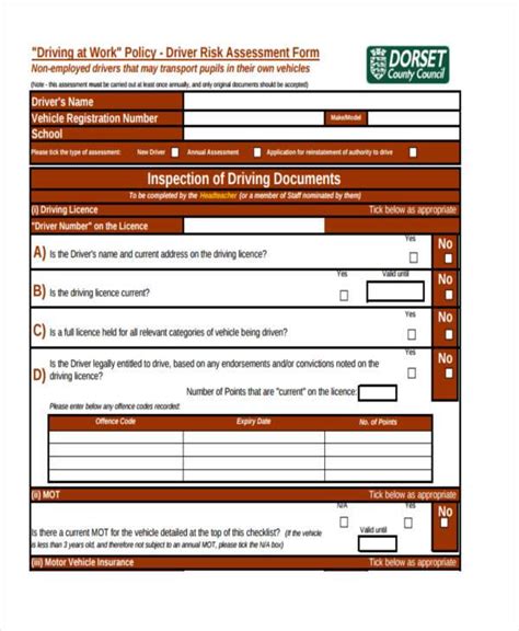 Free 8 Driver Assessment Forms In Pdf Ms Word
