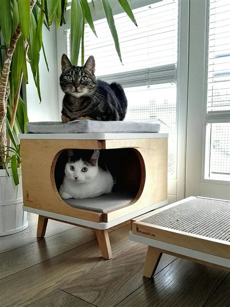 Stylish Plywood Cat House Modern Cat Bed T For Cat Lover Etsy Pet