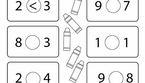Less Than, Greater Than, Equal to- 1 Digit Numbers Math Worksheet