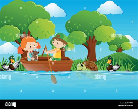 Boy River Boat Stock Vector Images Alamy