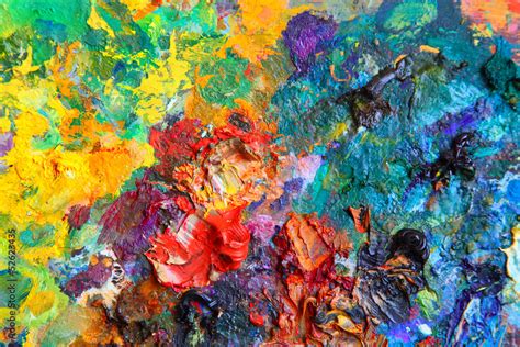 Background Image Of Bright Oil Paint Palette Closeup Stock Photo