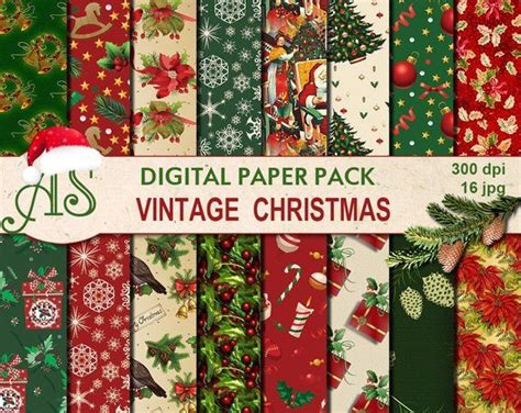 Digital Vintage Christmas Paper Pack 16 Printable Digital Etsy In