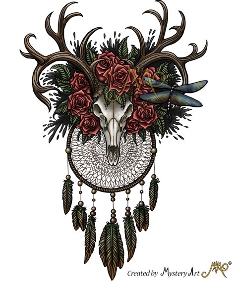 Dreamcatcher skull with colors by Sunima on DeviantArt | Bull skull tattoos, Deer skull tattoos ...