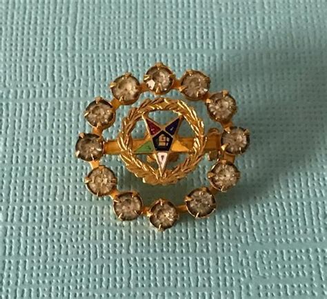 Vintage Order Of The Eastern Star Rhinestone Brooch Oes Jewelry