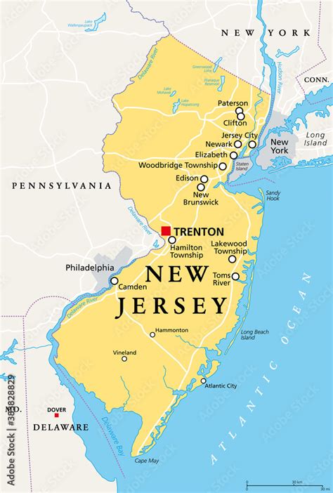 New Jersey Nj Political Map With Capital Trenton State In The Mid