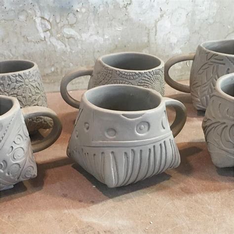 Slab Built Mugs Lynn Wood Potterytexturequeen On Potteryhomedecor